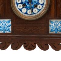 Aesthetic Movement Oak Mantle Clock by Howell & James with Blue Tile Insets - Thumbnail 10