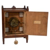 Aesthetic Movement Oak Mantle Clock by Howell & James with Blue Tile Insets - Thumbnail 13