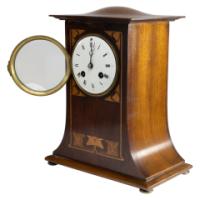 Arts and Crafts Mahogany Mantle Clock with Floral Inlay by Liberty & Co. - Thumbnail 4
