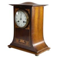 Arts and Crafts Mahogany Mantle Clock with Floral Inlay by Liberty & Co. - Thumbnail 3