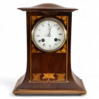 Arts and Crafts Mahogany Mantle Clock with Floral Inlay by Liberty & Co.