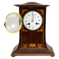 Arts and Crafts Mahogany Mantle Clock with Floral Inlay by Liberty & Co. - Thumbnail 2