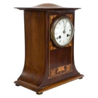 Arts and Crafts Mahogany Mantle Clock with Floral Inlay by Liberty & Co. - Thumbnail 5