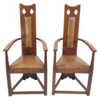 M. H. Baillie Scott, attributed. Three Arts and Crafts High-back oak armchairs - Thumbnail 19
