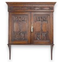 Arts and Crafts Oak Wall Cabinet with Carved Floral Decoration - Thumbnail 1