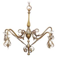 General Electric Company. Arts and Crafts Brass Five-Arm Chandelier