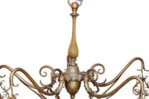 General Electric Company. Arts and Crafts Brass Five-Arm Chandelier - Thumbnail 4