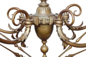 General Electric Company. Arts and Crafts Brass Five-Arm Chandelier - Thumbnail 6