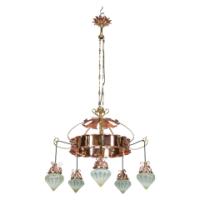 W. A. S. Benson. An Arts & Crafts Copper & Brass Chandelier with 5 Vaseline Shades