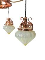 W. A. S. Benson. An Arts & Crafts Copper & Brass Chandelier with 5 Vaseline Shades - Thumbnail 5
