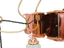 W. A. S. Benson. An Arts & Crafts Copper & Brass Chandelier with 5 Vaseline Shades - Thumbnail 7