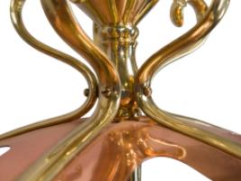 W. A. S. Benson. An Arts & Crafts Copper & Brass Chandelier with 5 Vaseline Shades - Thumbnail 8