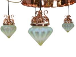 W. A. S. Benson. An Arts & Crafts Copper & Brass Chandelier with 5 Vaseline Shades - Thumbnail 10