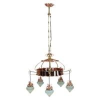 W. A. S. Benson. An Arts & Crafts Copper & Brass Chandelier with 5 Vaseline Shades - Thumbnail 18