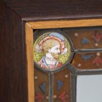 Historicist Oak Mirror with Enamelled Roundels of Noble Figures c.1880 - Thumbnail 2