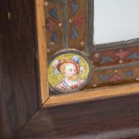Historicist Oak Mirror with Enamelled Roundels of Noble Figures c.1880 - Thumbnail 5