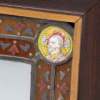 Historicist Oak Mirror with Enamelled Roundels of Noble Figures c.1880 - Thumbnail 6