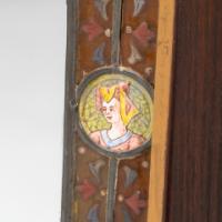 Historicist Oak Mirror with Enamelled Roundels of Noble Figures c.1880 - Thumbnail 7