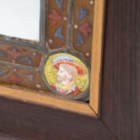 Historicist Oak Mirror with Enamelled Roundels of Noble Figures c.1880 - Thumbnail 9