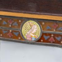 Historicist Oak Mirror with Enamelled Roundels of Noble Figures c.1880 - Thumbnail 11