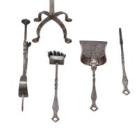 Arts & Crafts Cotswold School Steel Fire Tools on Original Stand c.1910 - Thumbnail 7