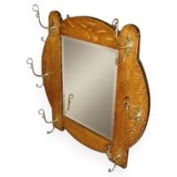 Arts and Crafts Oak Hall Mirror with Stylised Brass Coat Hooks c.1900