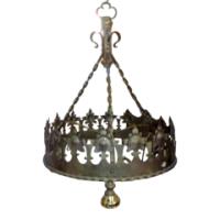 Gothic Revival Brass Ceiling Light with Pierced Cresting c.1895 - Thumbnail 1