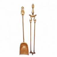 Art Nouveau brass fire utensils, tongs and shovel c.1905 - Thumbnail 1