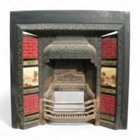 Aesthetic Movement Cast Iron Tiled Fire Insert with Hand Painted Sailing Scenes
