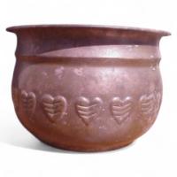 Arts and Crafts copper plant pot with heart frieze c.1905