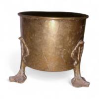 Arts & Crafts Brass Jardinière with Stylised Heart Tripod Brackets - Thumbnail 1