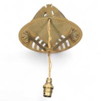 Arts and Crafts Brass Wall Light with Owl Finial and Pierced Fan Shade c.1900