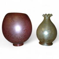 Victorian Cranberry Acid-Etched Globe Shade and Opal Etched Tulip Shade c.1890