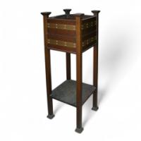 Arts and Crafts, c.1900 Copper-Bound Oak Plant Stand
