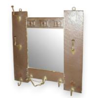 Arts and Crafts Copper Patinated Brass Bevelled Mirror with Repoussé Decoration