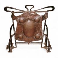 A Handwrought Iron & Copper Fire Screen with Stylised Repousse Details