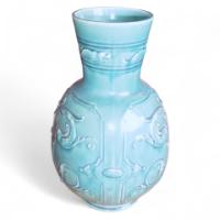 French Art Nouveau Blue Glazed Ceramic Water Jug c.1900 - Thumbnail 1