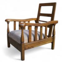 Sculptural Arts and Crafts Reclining Oak Armchair c.1900 - Thumbnail 1