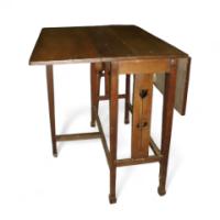 Arts and Crafts Oak Drop-Leaf Table with Stylised Cutouts, c.1900 - Thumbnail 1