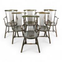 Liberty & Co., Set of Six Arts & Crafts Walnut Windsor Armchairs