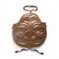 A Copper Fire Screen with Stylised Floral Repousse Detail & Hand Wrought Frame on Tripod Base - Thumbnail 1