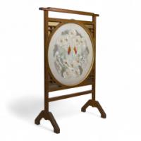 E. W. Godwin Style. An Anglo-Japanese Fire Screen with a Japanese Silk Embroidery