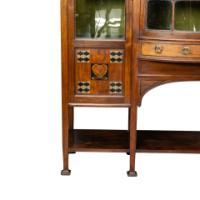 Waring and Gillow – Arts and Crafts Bow Fronted Inlaid Display Cabinet - Thumbnail 19