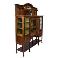 Waring and Gillow – Arts and Crafts Bow Fronted Inlaid Display Cabinet - Thumbnail 3