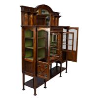 Waring and Gillow – Arts and Crafts Bow Fronted Inlaid Display Cabinet - Thumbnail 4