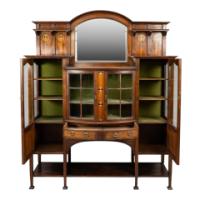 Waring and Gillow – Arts and Crafts Bow Fronted Inlaid Display Cabinet - Thumbnail 2