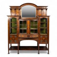 Waring and Gillow – Arts and Crafts Bow Fronted Inlaid Display Cabinet