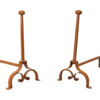 Cast Iron and Wrought Iron Fireplace Andirons with Scroll Bases, c.1885 - Thumbnail 2