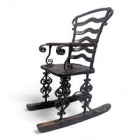 Blacksmith Made Sleigh Armchair with Scrollwork Iron Frame, c.1900 - Thumbnail 1
