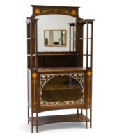 J. S. Henry, attributed. Arts & Crafts Mahogany & Inlaid Display Cabinet